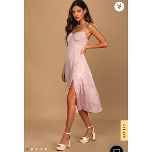 Lulu's Loveliest Looks Blush Pink Floral Jacquard Tie-Strap Midi Dress